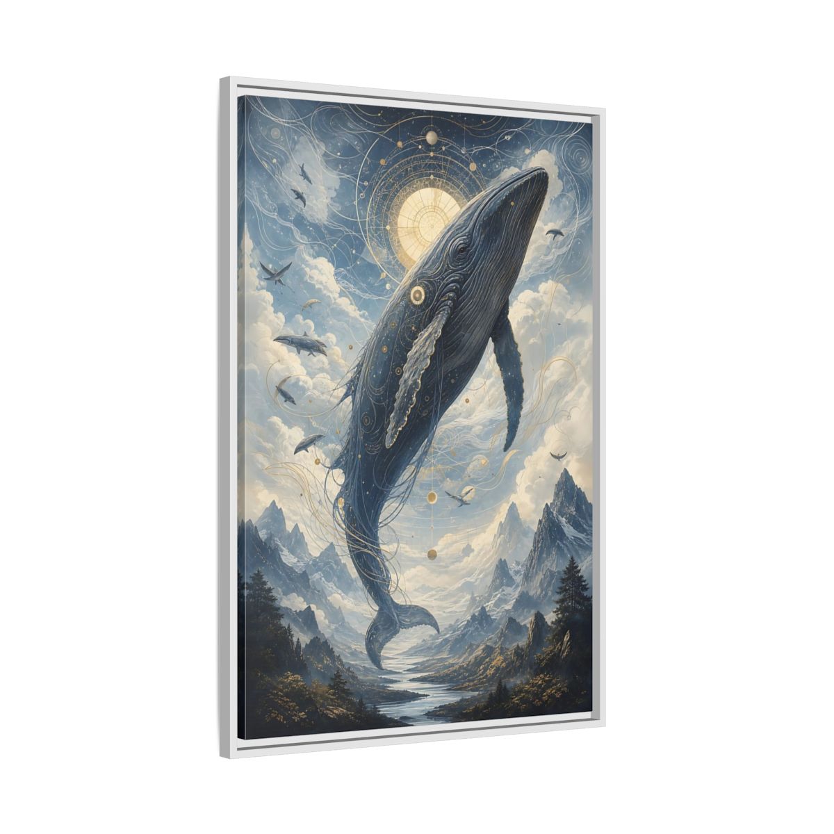 Side Mockup 9. Nature Whale Blue Whale Art shown as stretched canvas wall art