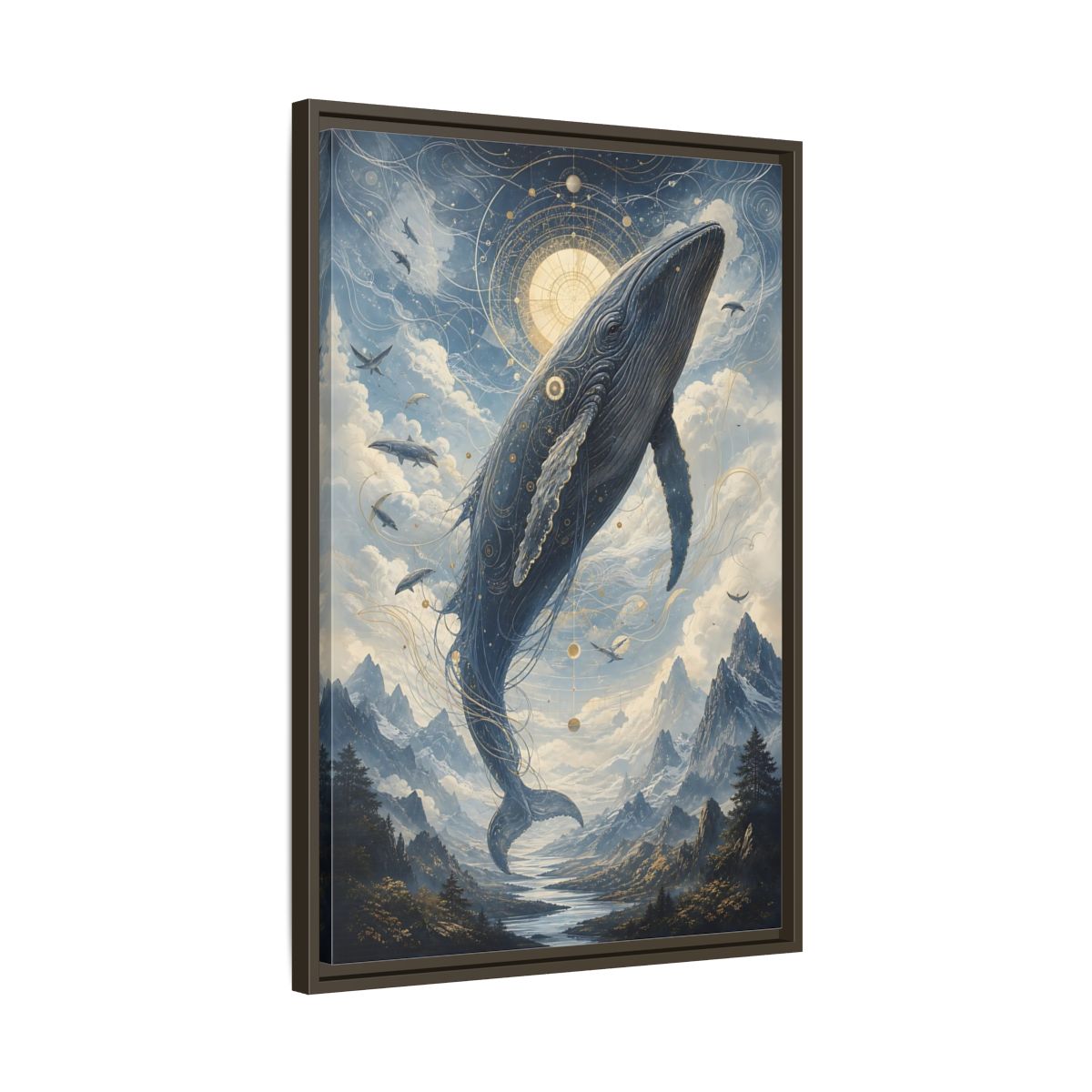 Side Mockup 11. Nature Whale Blue Whale Art shown as stretched canvas wall art
