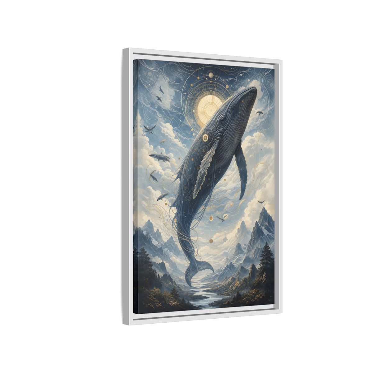 Side Mockup 1. Nature Whale Blue Whale Art shown as stretched canvas wall art