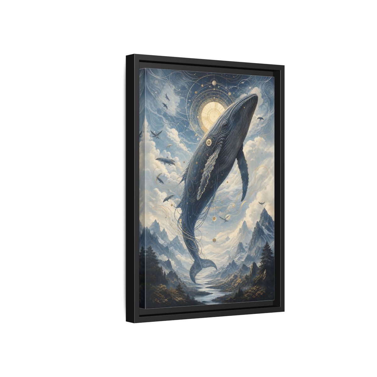 Side Mockup 6. Nature Whale Blue Whale Art shown as stretched canvas wall art