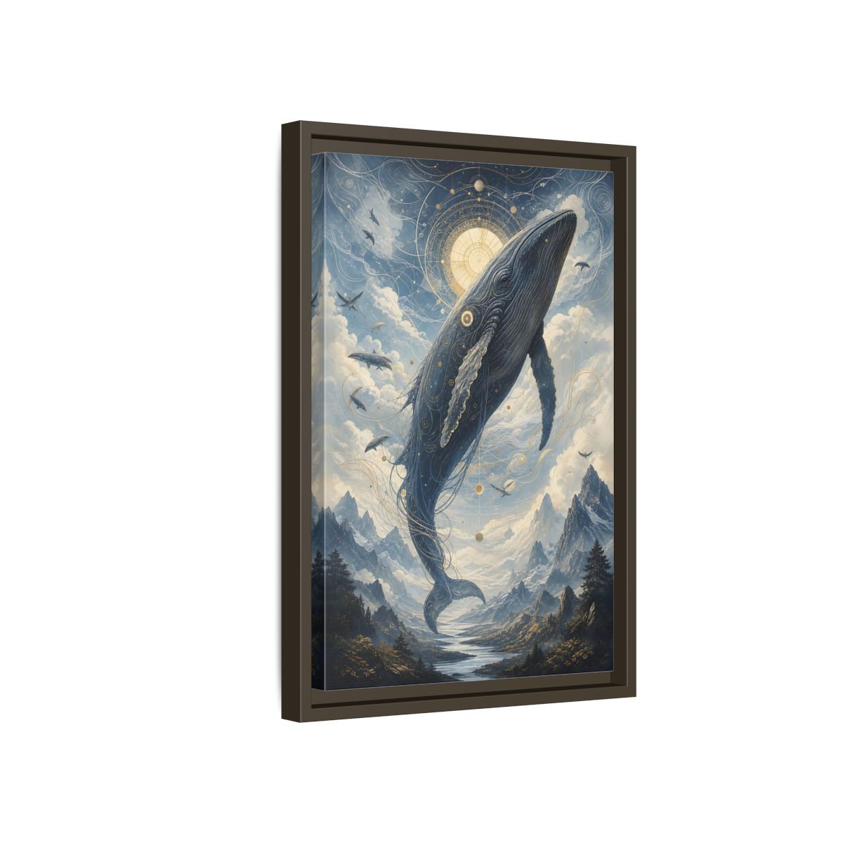 Side Mockup 5. Nature Whale Blue Whale Art shown as stretched canvas wall art