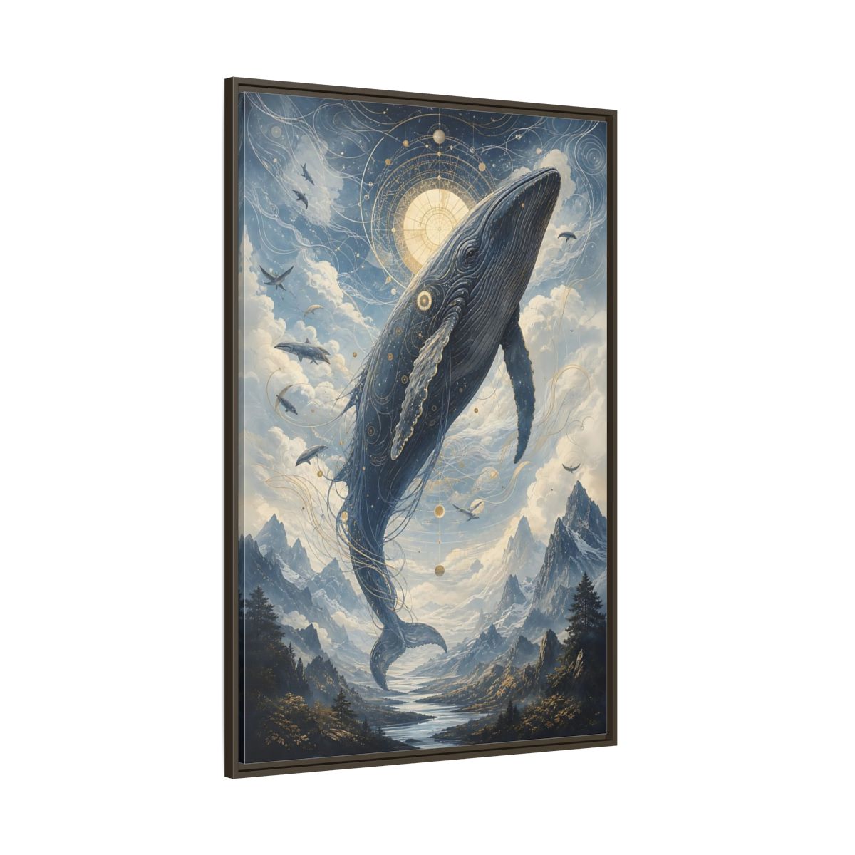 Side Mockup 8. Nature Whale Blue Whale Art shown as stretched canvas wall art