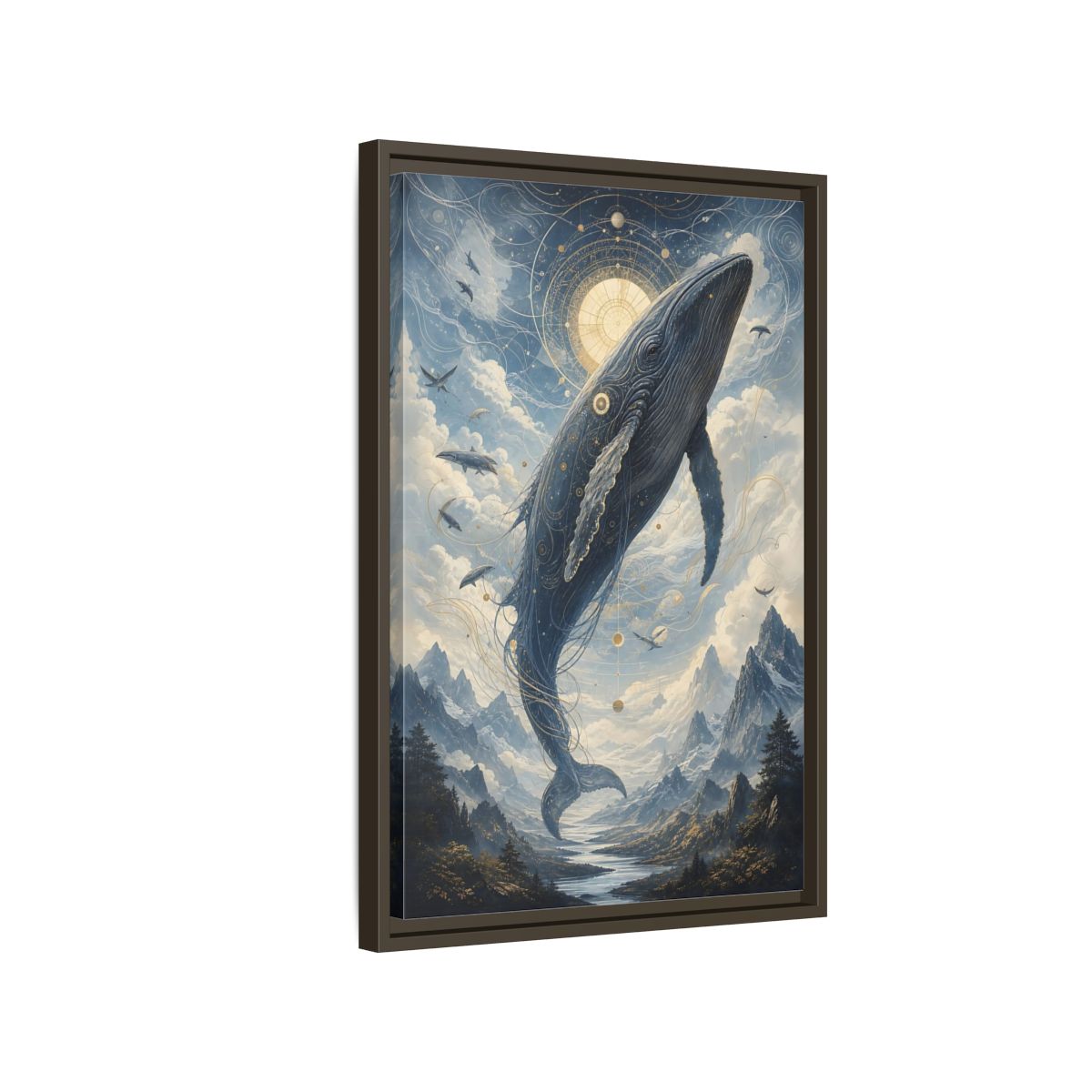 Side Mockup 2. Nature Whale Blue Whale Art shown as stretched canvas wall art