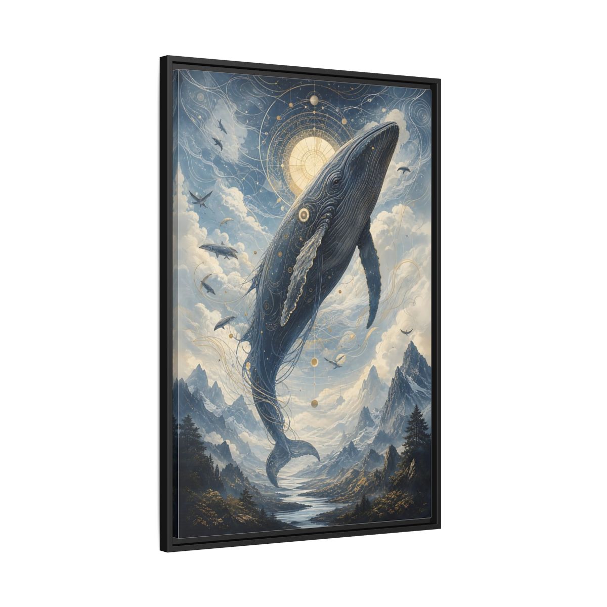 Side Mockup 13. Nature Whale Blue Whale Art shown as stretched canvas wall art