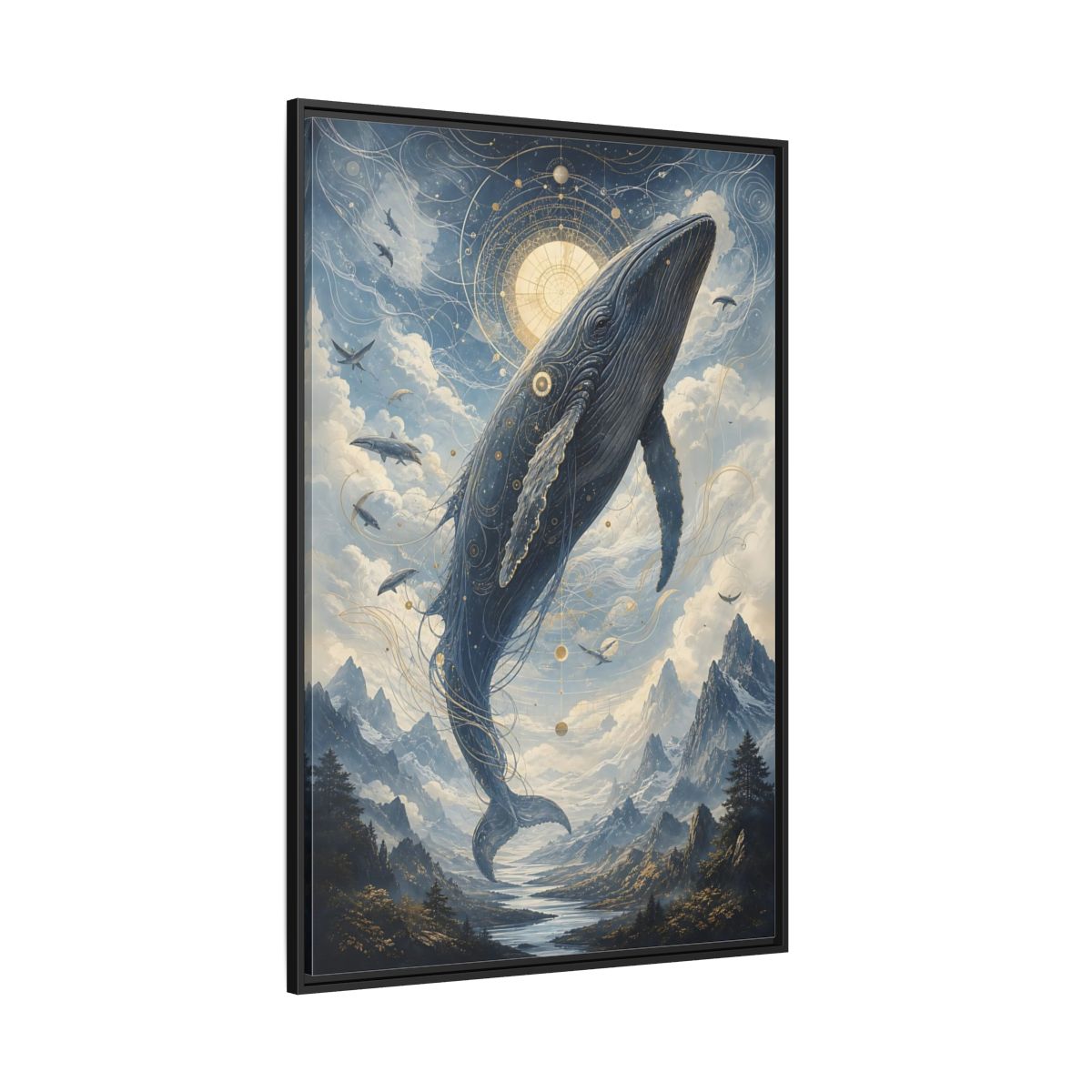 Side Mockup 12. Nature Whale Blue Whale Art shown as stretched canvas wall art