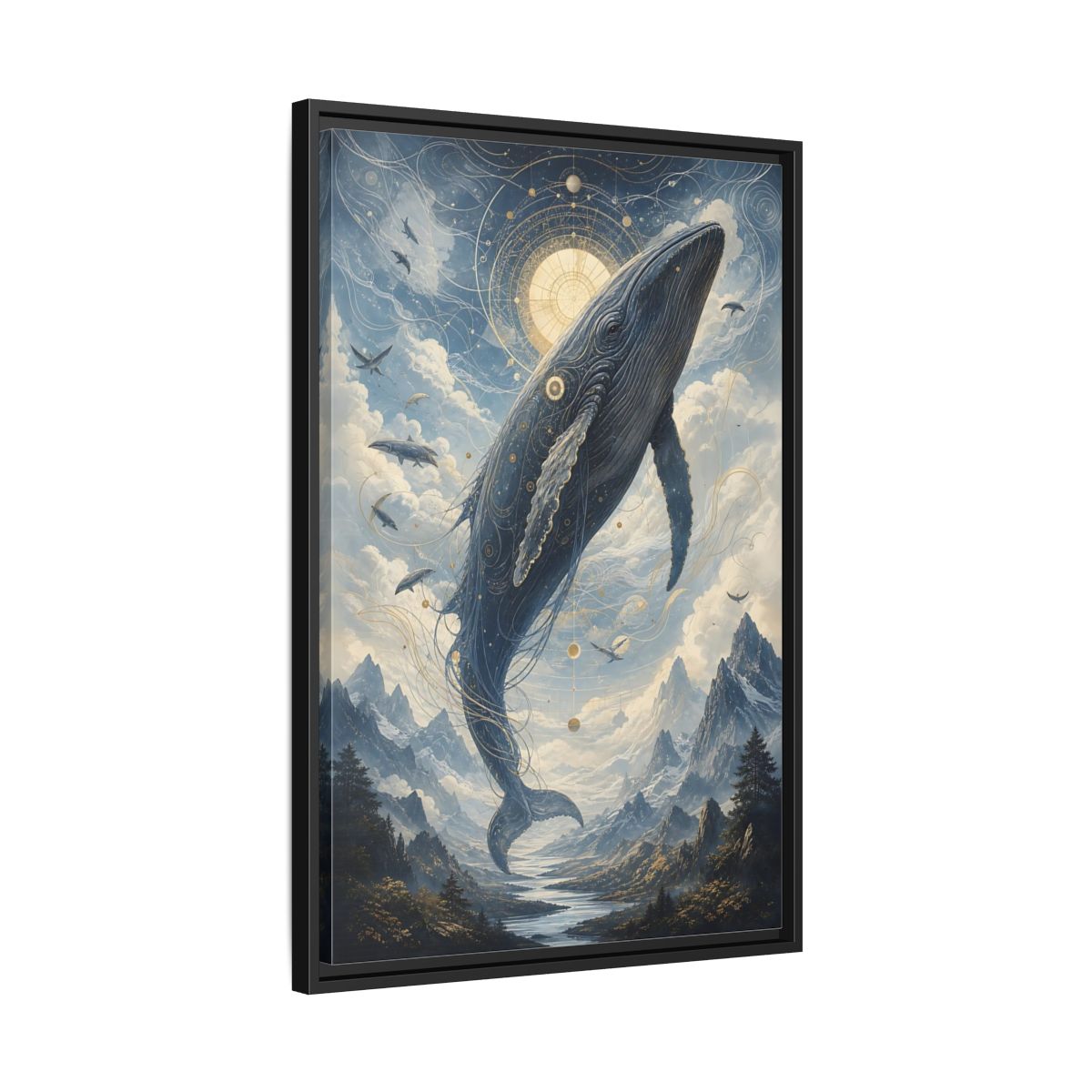 Side Mockup 14. Nature Whale Blue Whale Art shown as stretched canvas wall art