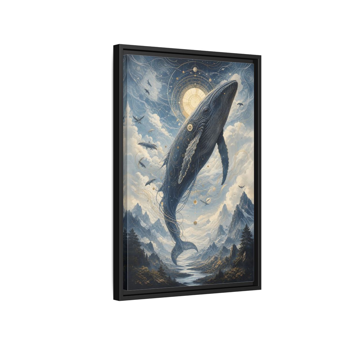 Side Mockup 3. Nature Whale Blue Whale Art shown as stretched canvas wall art
