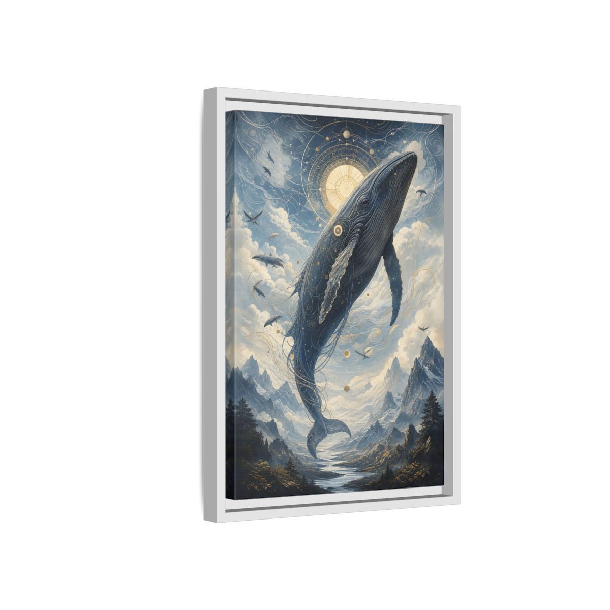 Side Mockup 4. Nature Whale Blue Whale Art shown as stretched canvas wall art