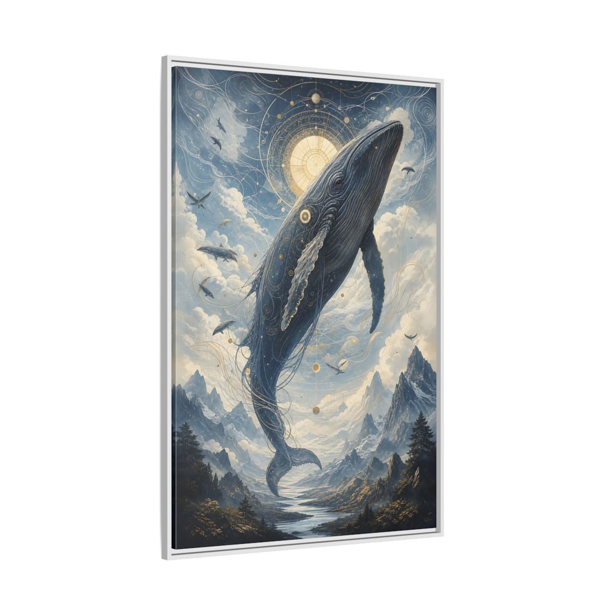 Side Mockup 7. Nature Whale Blue Whale Art shown as stretched canvas wall art