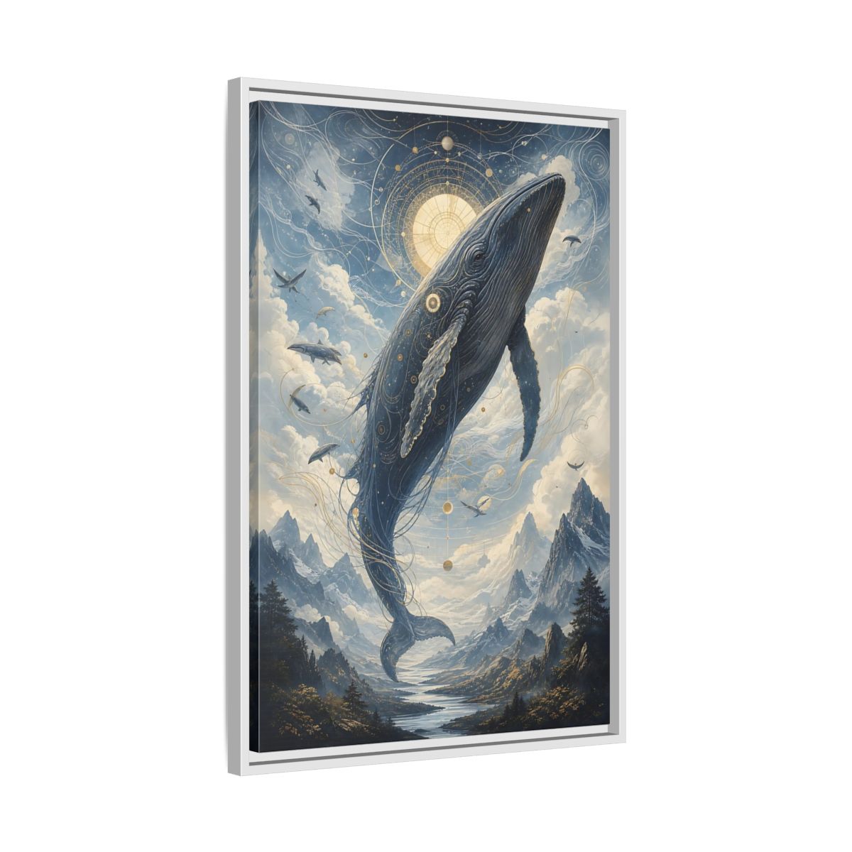 Side Mockup 10. Nature Whale Blue Whale Art shown as stretched canvas wall art