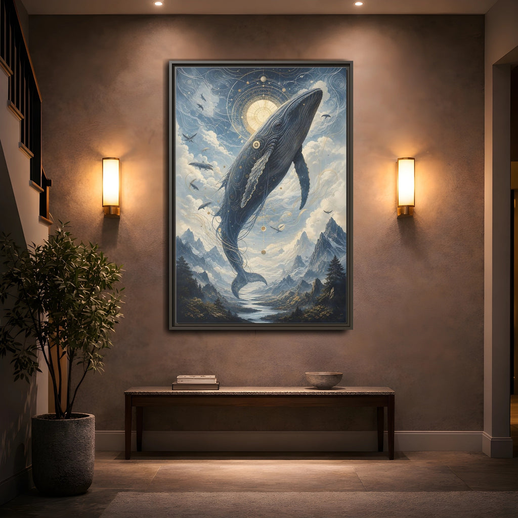 Mockup 2. Nature Whale Blue Whale Art shown as stretched canvas wall art