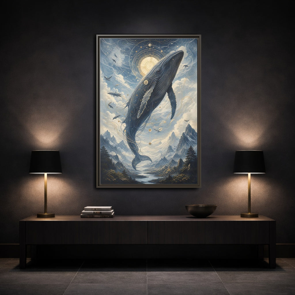 Mockup 3. Nature Whale Blue Whale Art shown as stretched canvas wall art