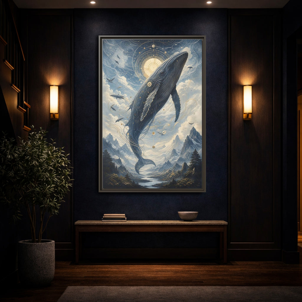 Mockup 4. Nature Whale Blue Whale Art shown as stretched canvas wall art