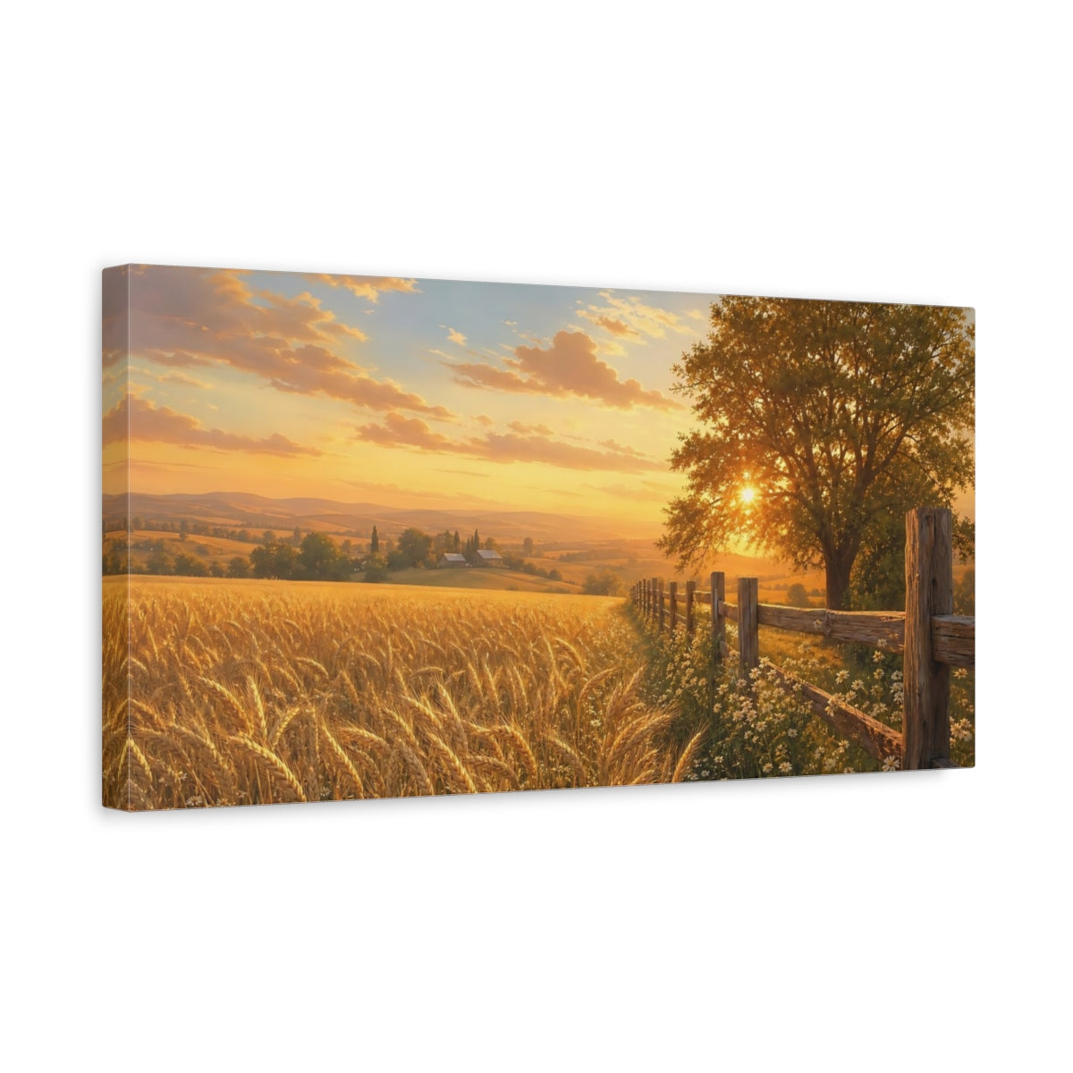 Side Mockup 3. Nature Wheat Field Golden Wheat Field shown as stretched canvas wall art