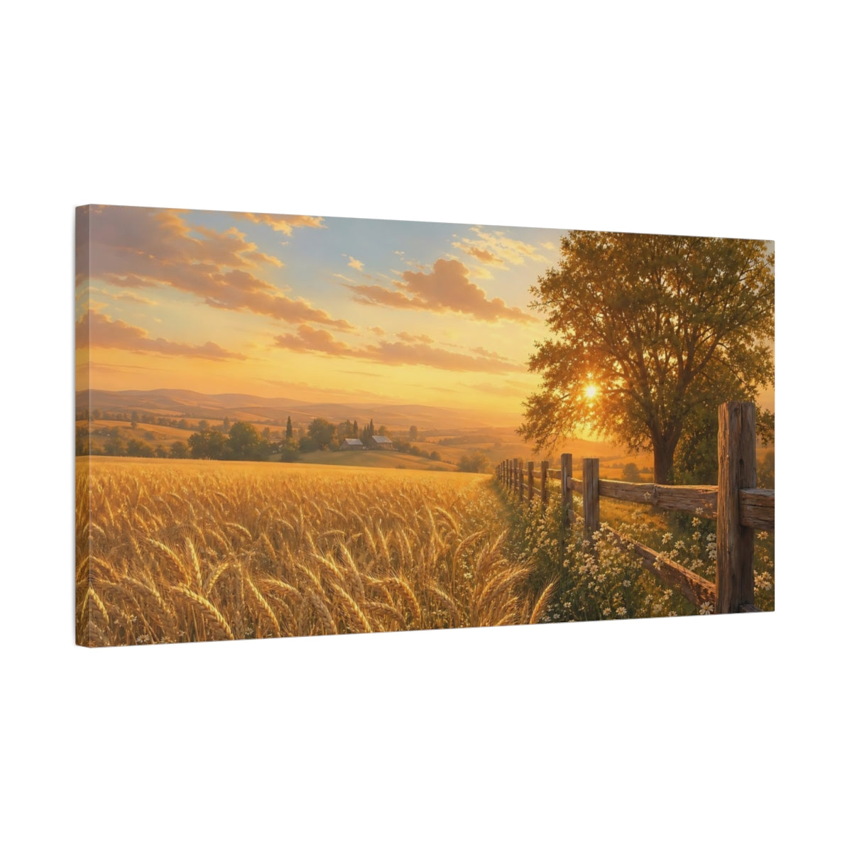 Side Mockup 1. Nature Wheat Field Golden Wheat Field shown as stretched canvas wall art