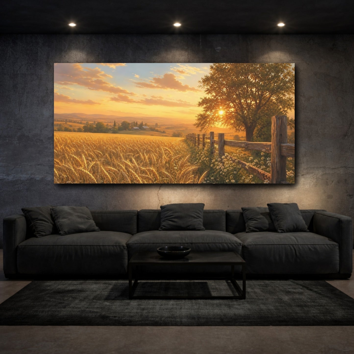 Mockup 3. Nature Wheat Field Golden Wheat Field shown as stretched canvas wall art