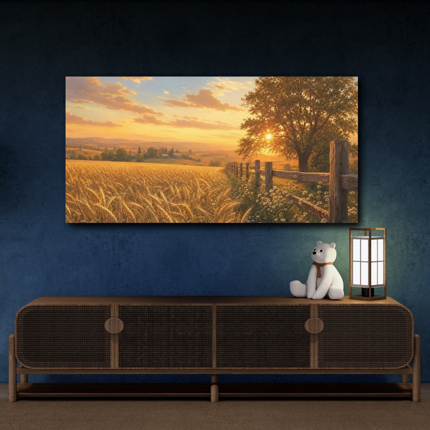 Mockup 4. Nature Wheat Field Golden Wheat Field shown as stretched canvas wall art