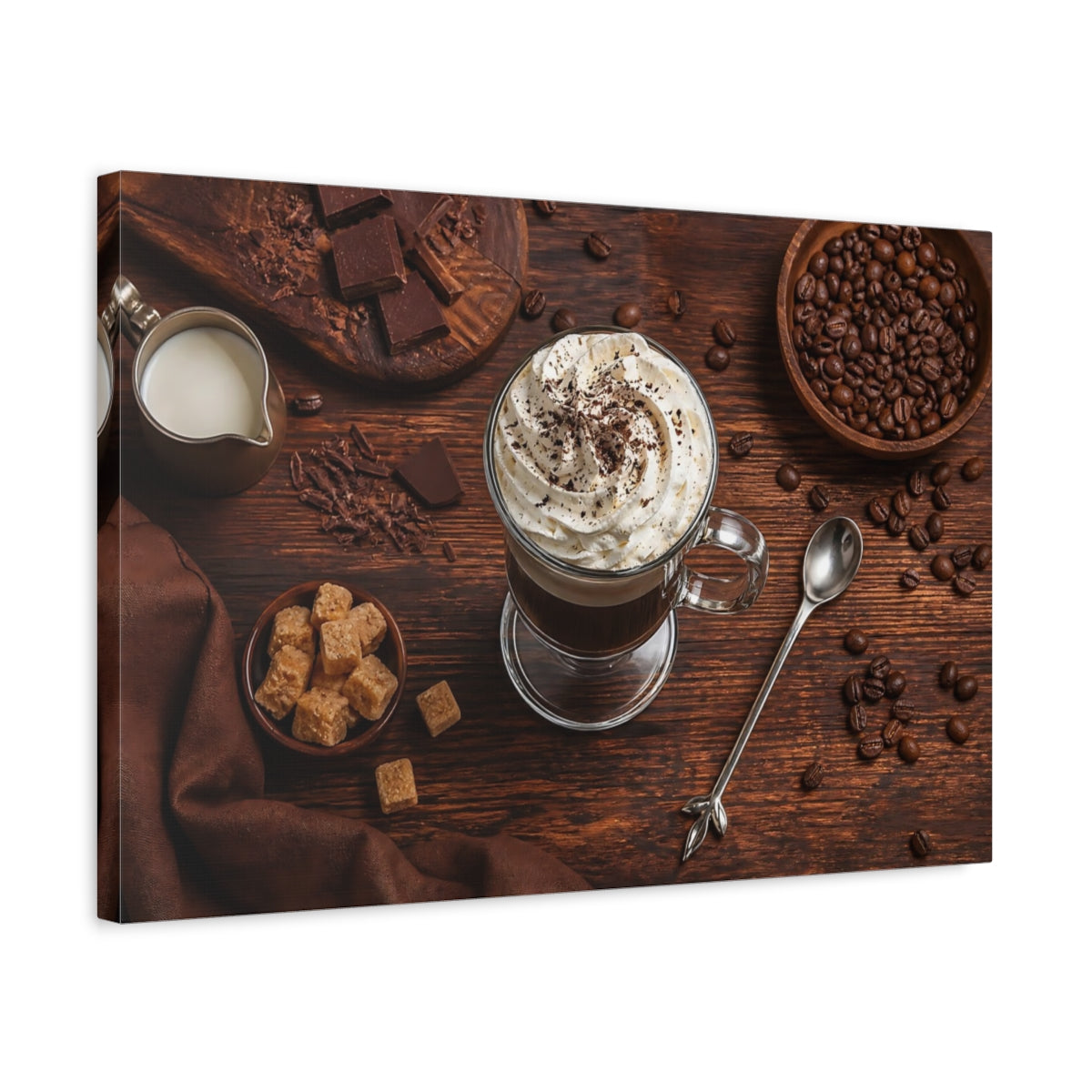 Side Mockup 3. Nature Whipped Coffee Coffee And Chocolate shown as stretched canvas wall art
