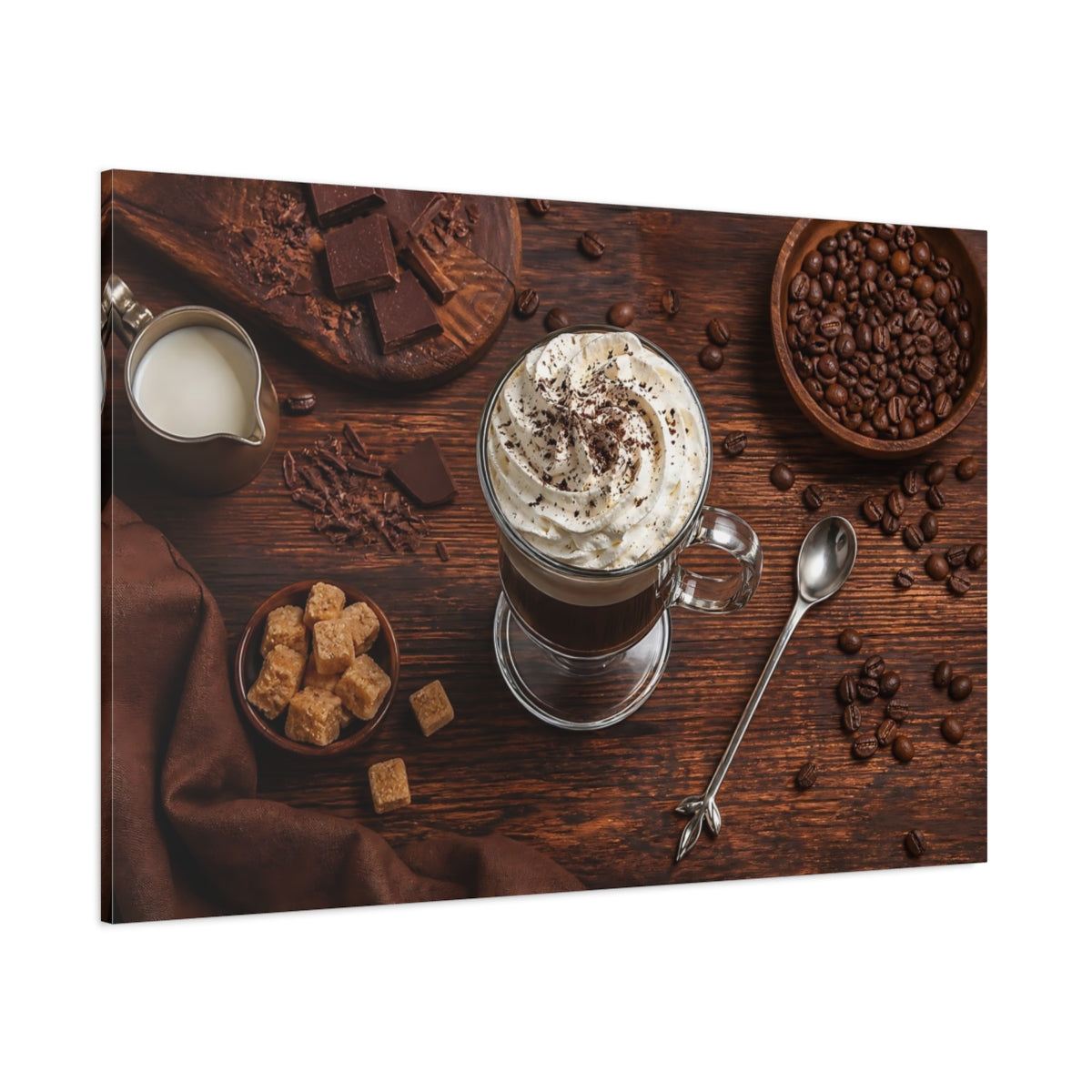 Side Mockup 1. Nature Whipped Coffee Coffee And Chocolate shown as stretched canvas wall art