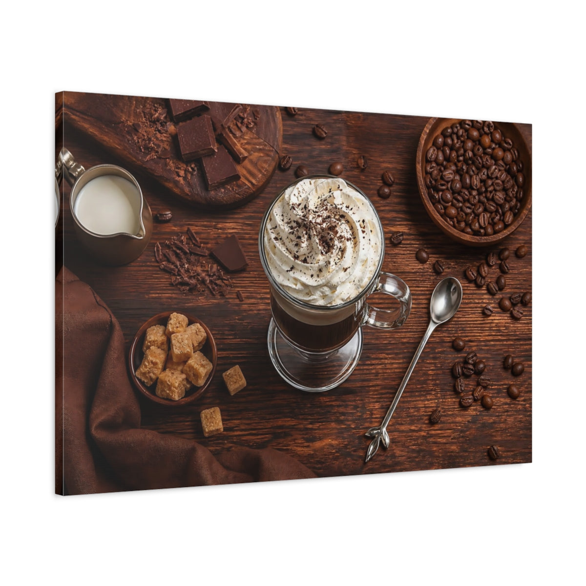 Main Mockup. Nature Whipped Coffee Coffee And Chocolate shown as stretched canvas wall art