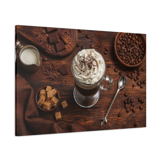 Main Mockup. Nature Whipped Coffee Coffee And Chocolate shown as stretched canvas wall art