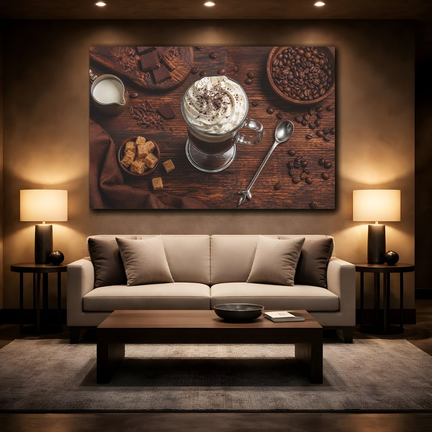 Mockup 3. Nature Whipped Coffee Coffee And Chocolate shown as stretched canvas wall art