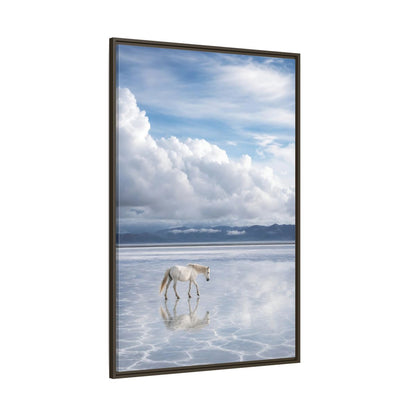 Side Mockup 8. Nature White Horse White Horse Landscape shown as stretched canvas wall art
