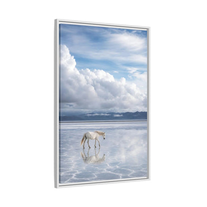 Side Mockup 9. Nature White Horse White Horse Landscape shown as stretched canvas wall art
