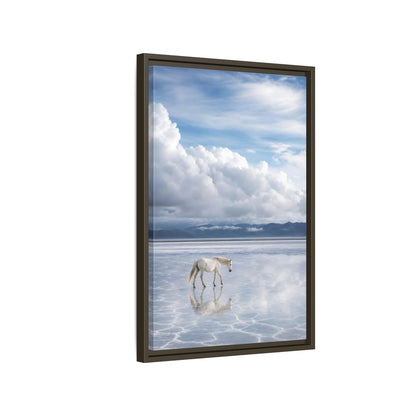 Side Mockup 2. Nature White Horse White Horse Landscape shown as stretched canvas wall art