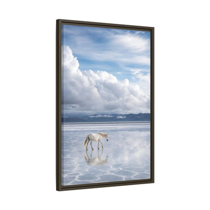 Side Mockup 11. Nature White Horse White Horse Landscape shown as stretched canvas wall art