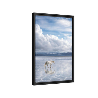 Side Mockup 3. Nature White Horse White Horse Landscape shown as stretched canvas wall art
