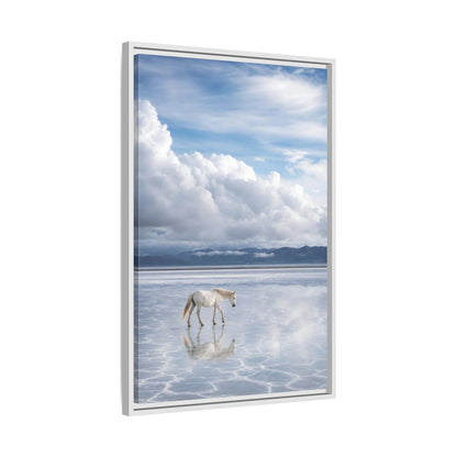 Side Mockup 10. Nature White Horse White Horse Landscape shown as stretched canvas wall art