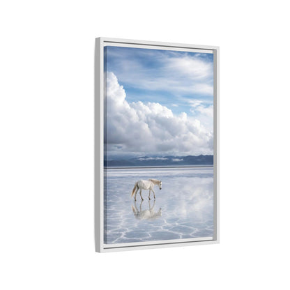 Side Mockup 1. Nature White Horse White Horse Landscape shown as stretched canvas wall art