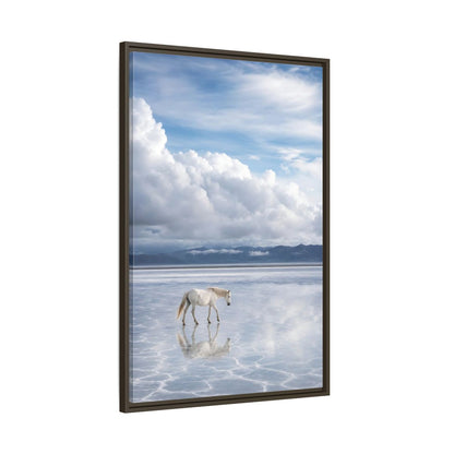 Main Mockup. Nature White Horse White Horse Landscape shown as stretched canvas wall art