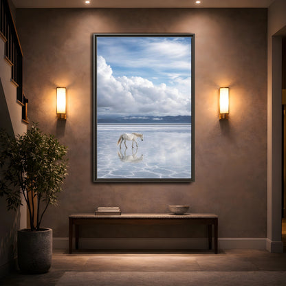 Mockup 2. Nature White Horse White Horse Landscape shown as stretched canvas wall art