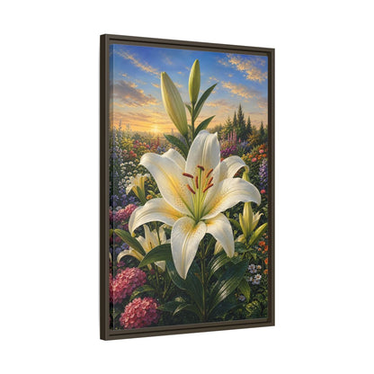 Side Mockup 11. Nature White Lily White Lily Sunset shown as stretched canvas wall art