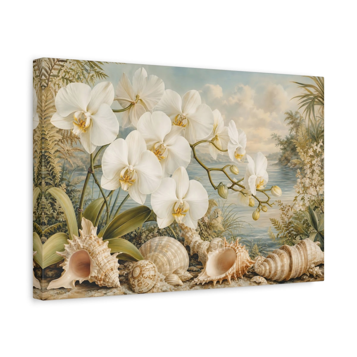 Side Mockup 4. Nature White Orchids White Orchids shown as stretched canvas wall art