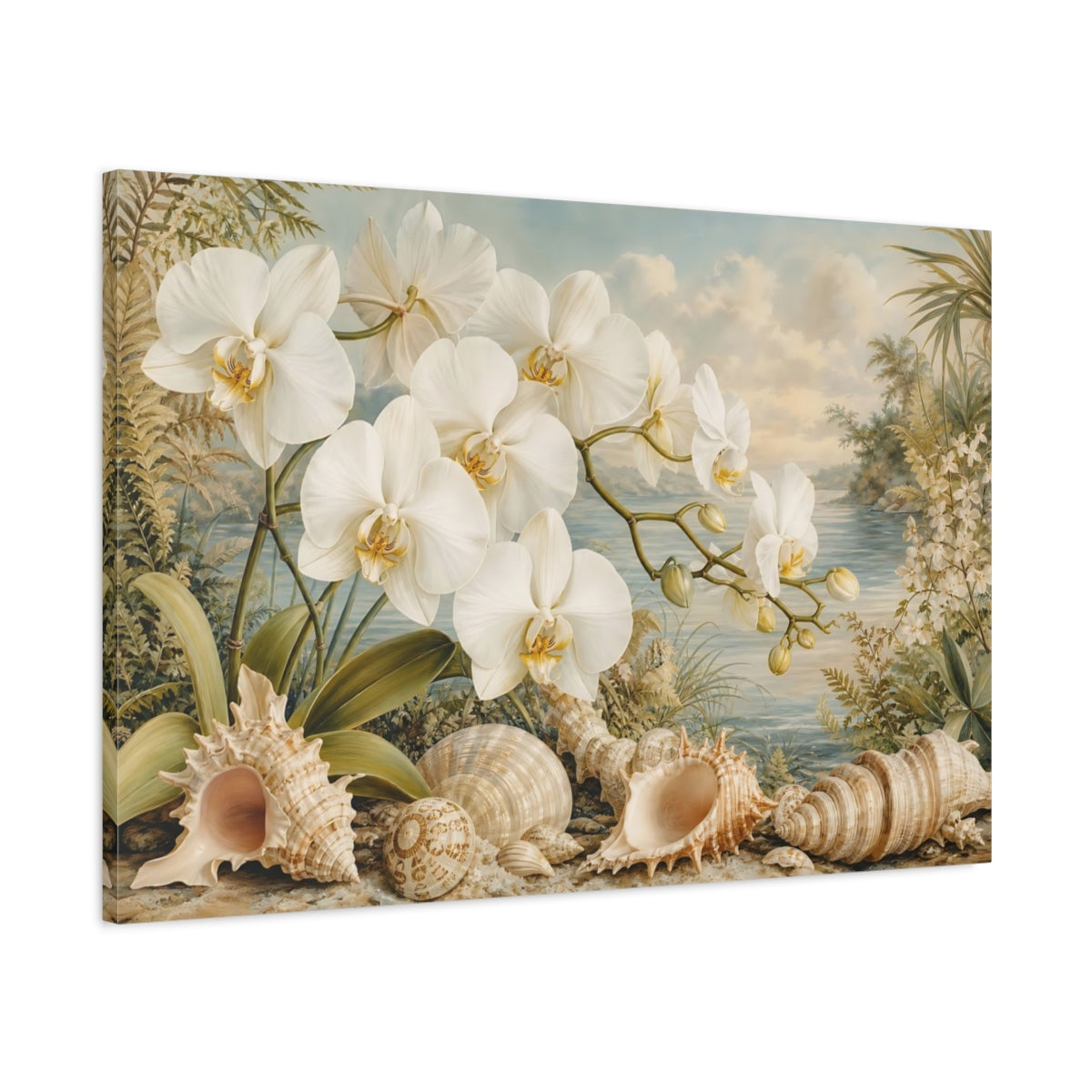 Main Mockup. Nature White Orchids White Orchids shown as stretched canvas wall art