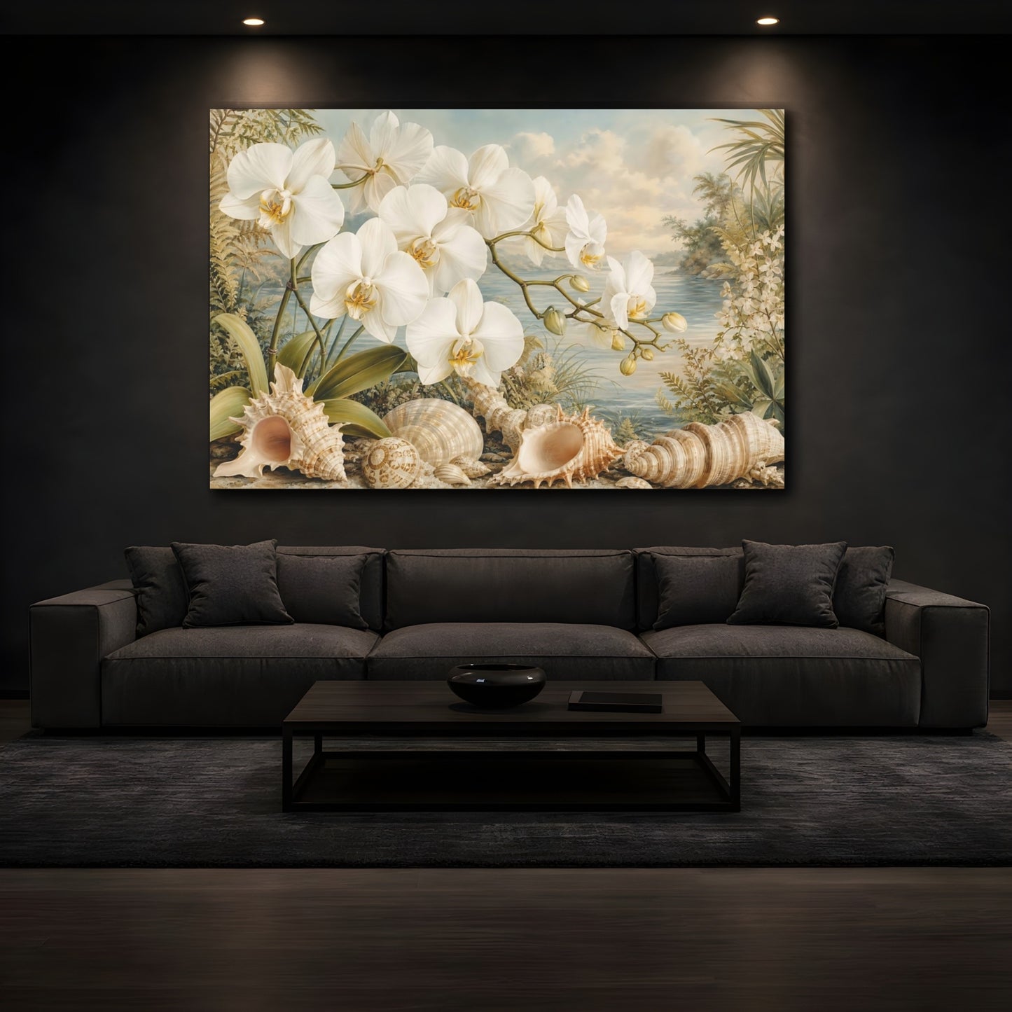 Mockup 3. Nature White Orchids White Orchids shown as stretched canvas wall art