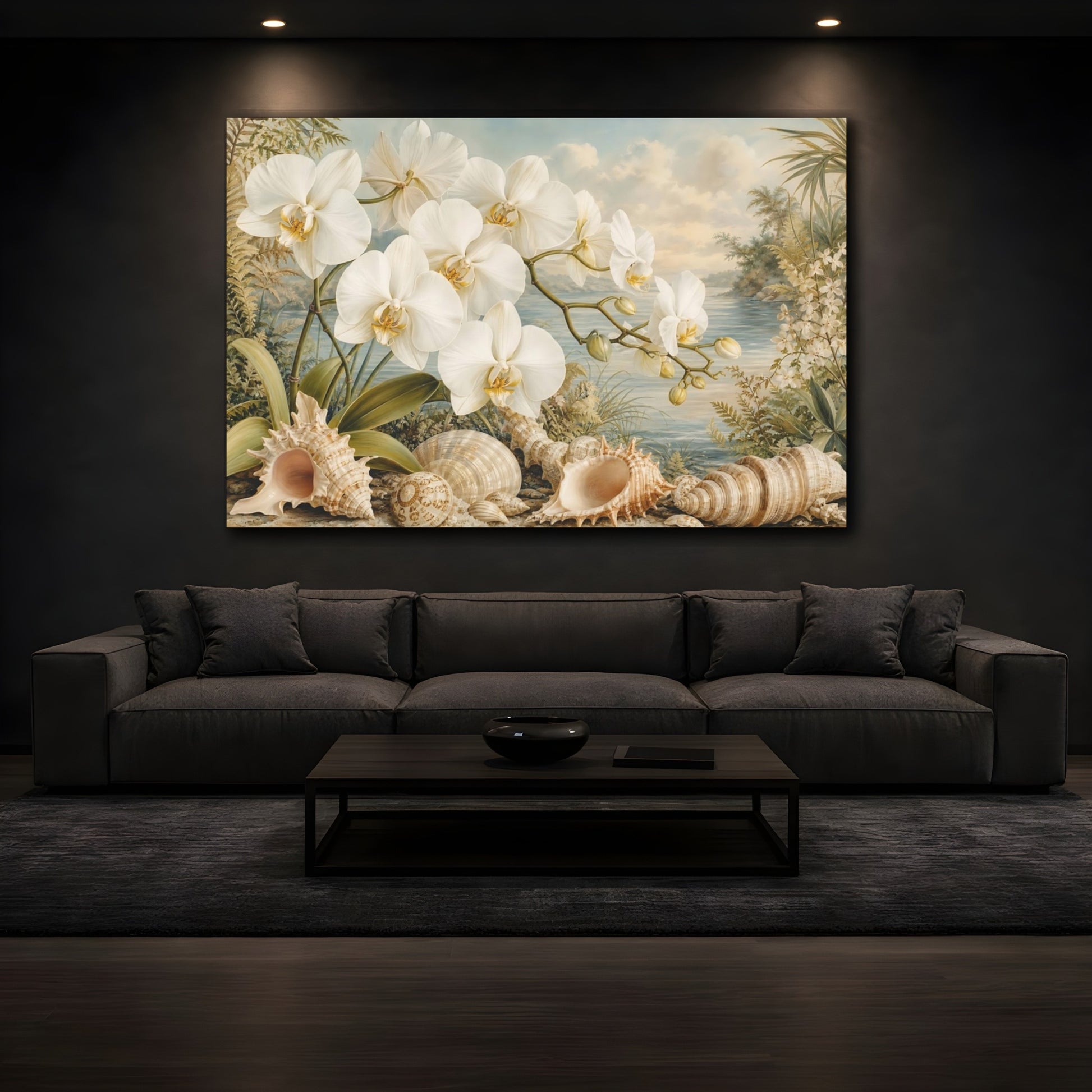 Mockup 3. Nature White Orchids White Orchids shown as stretched canvas wall art