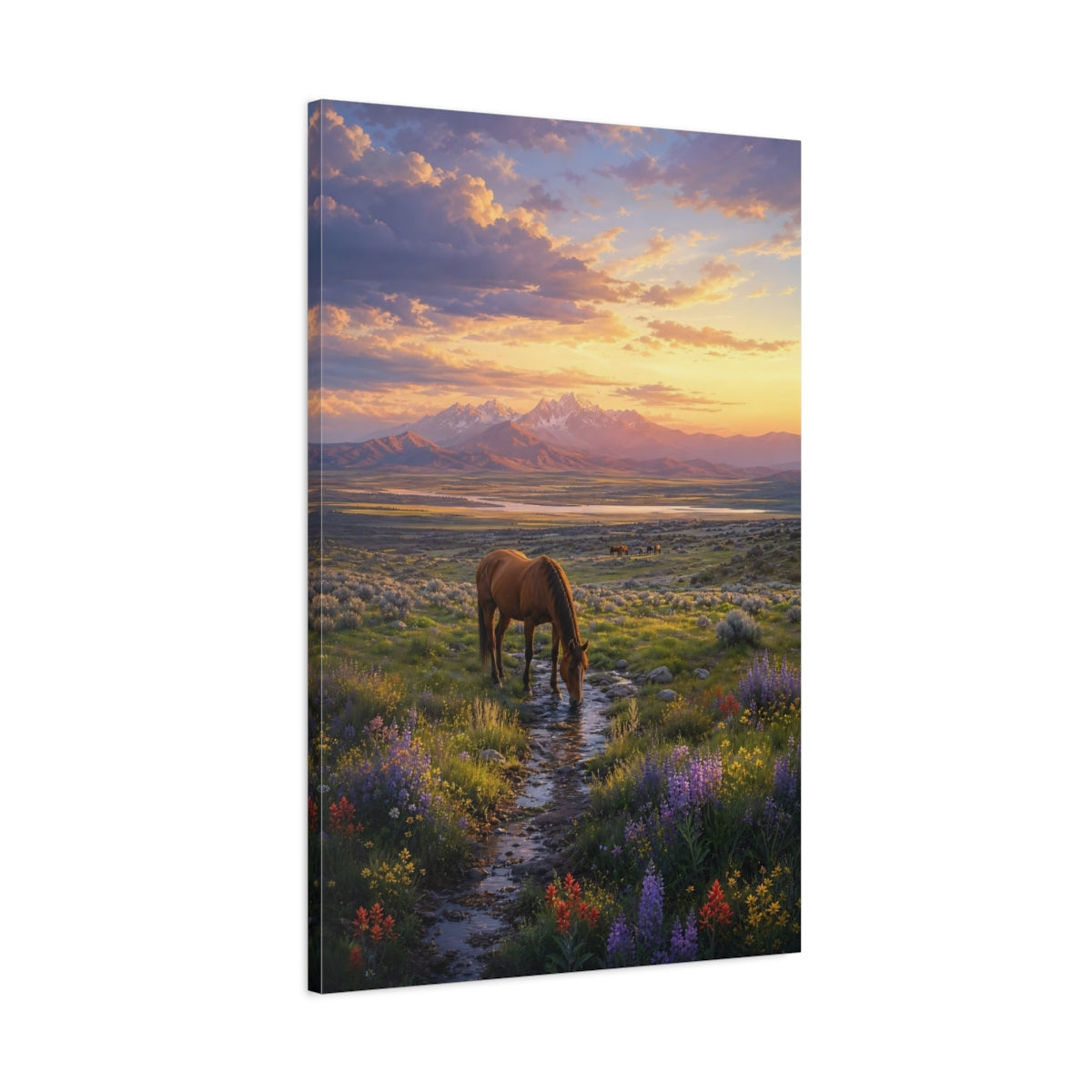 Main Mockup. Nature Wild Horse Brown And Orange shown as stretched canvas wall art