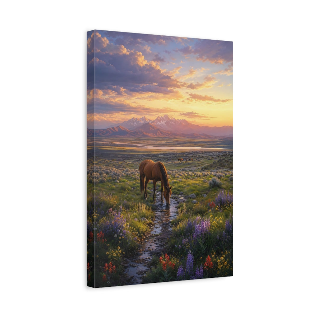 Side Mockup 4. Nature Wild Horse Brown And Orange shown as stretched canvas wall art