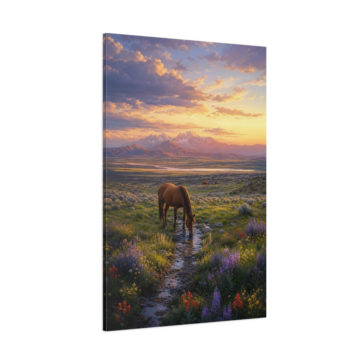 Side Mockup 1. Nature Wild Horse Brown And Orange shown as stretched canvas wall art