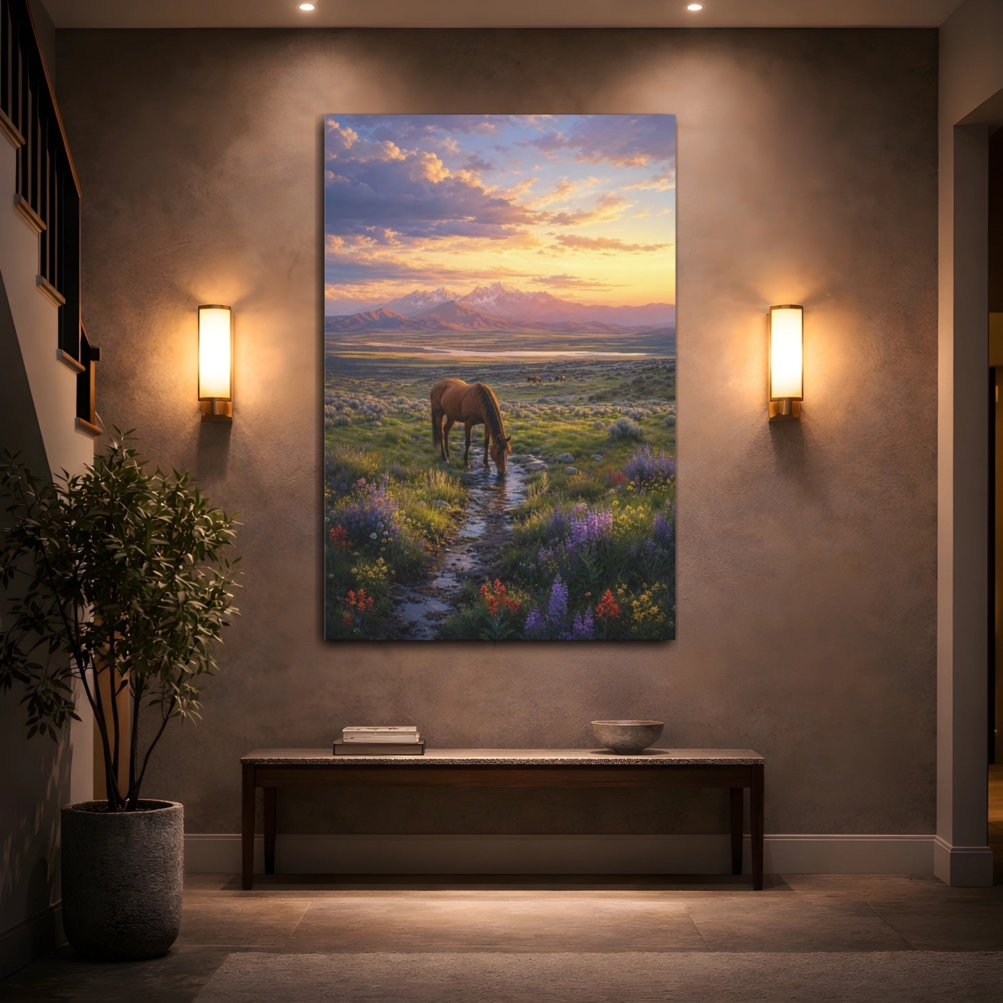Mockup 2. Nature Wild Horse Brown And Orange shown as stretched canvas wall art