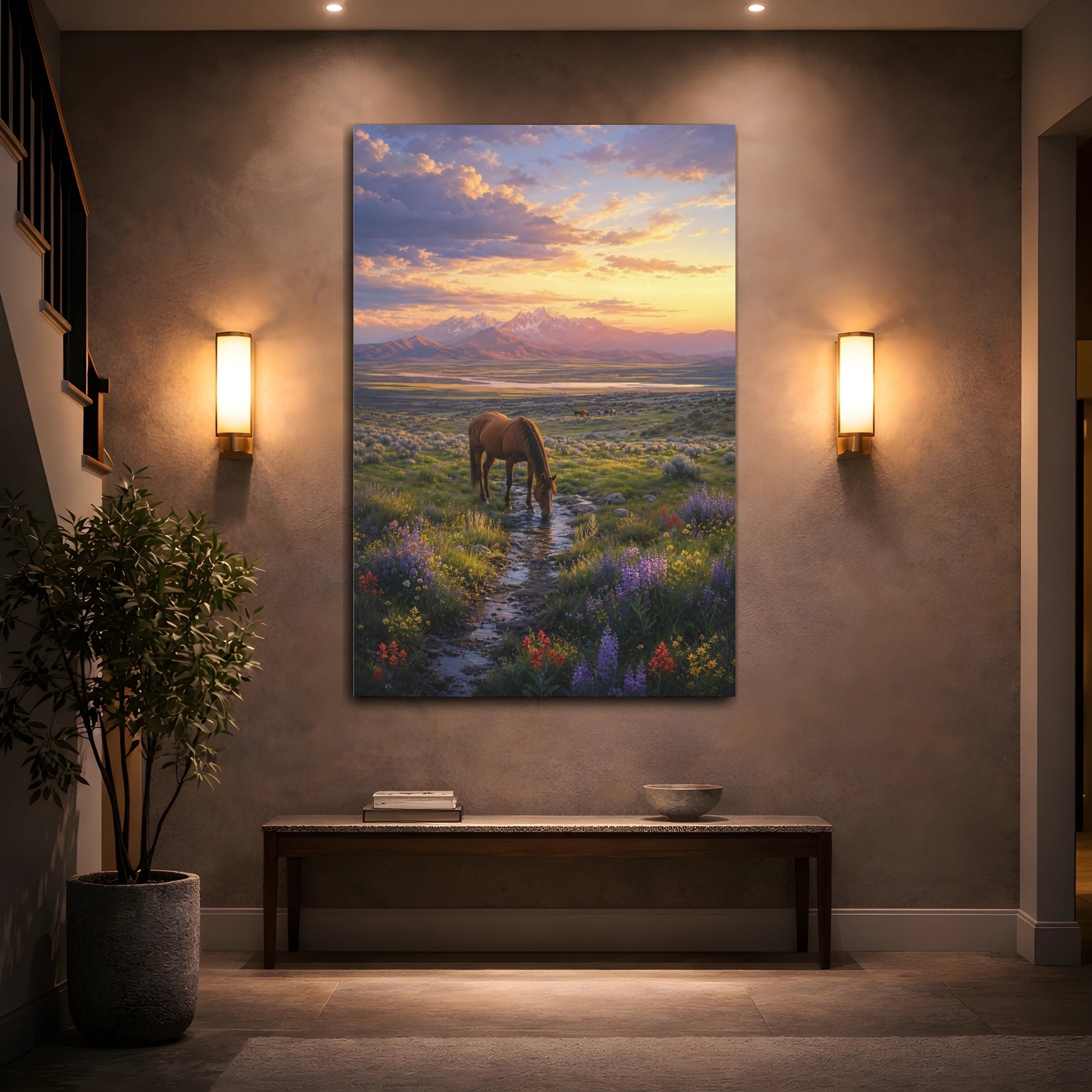 Mockup 2. Nature Wild Horse Brown And Orange shown as stretched canvas wall art