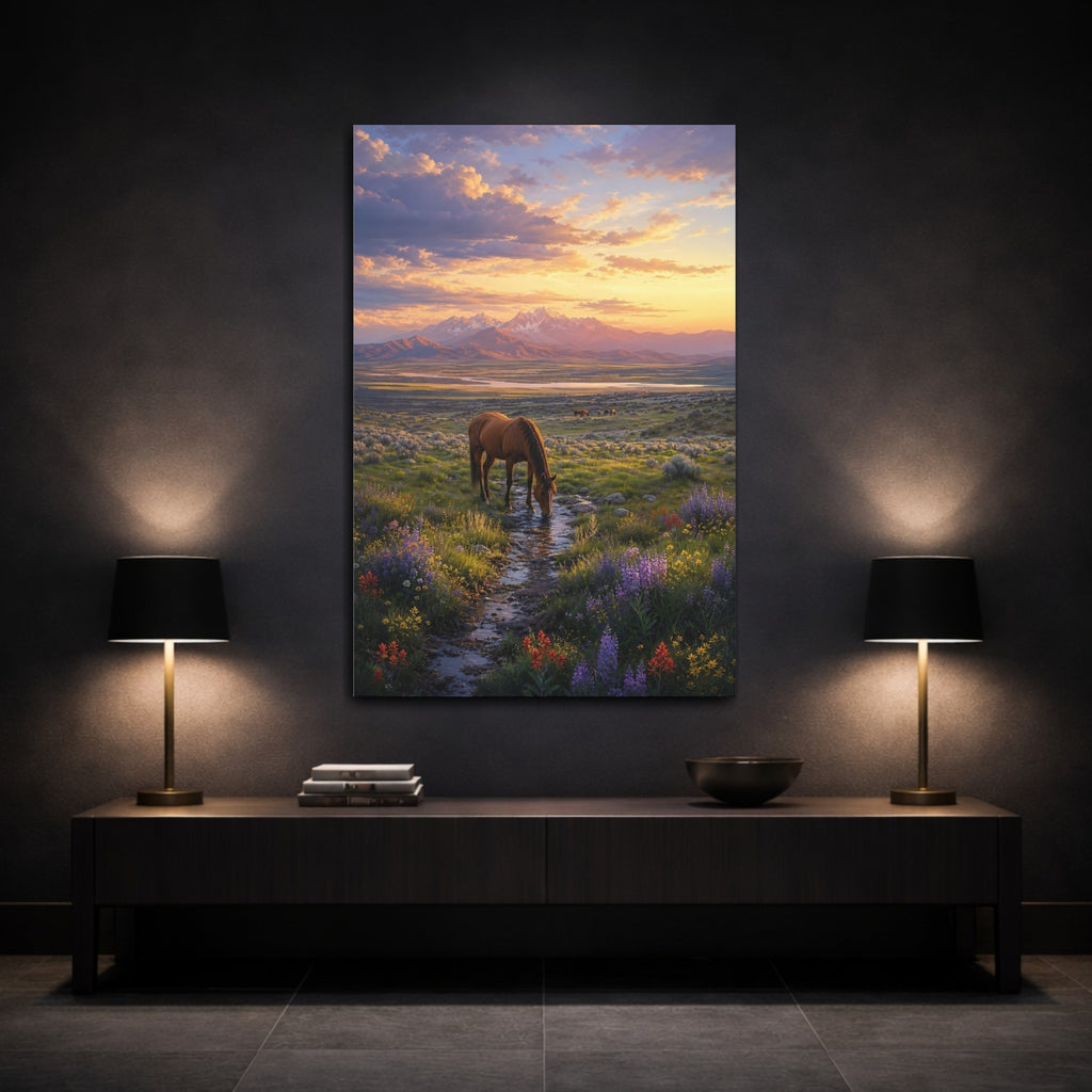 Mockup 3. Nature Wild Horse Brown And Orange shown as stretched canvas wall art