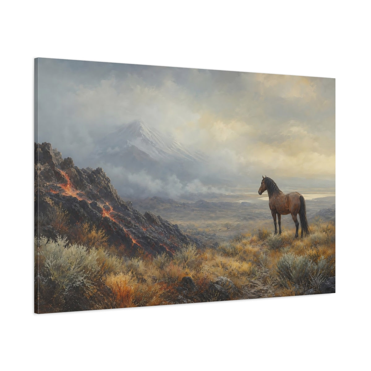 Side Mockup 1. Nature Wild Horse Wild Horse Landscape shown as stretched canvas wall art