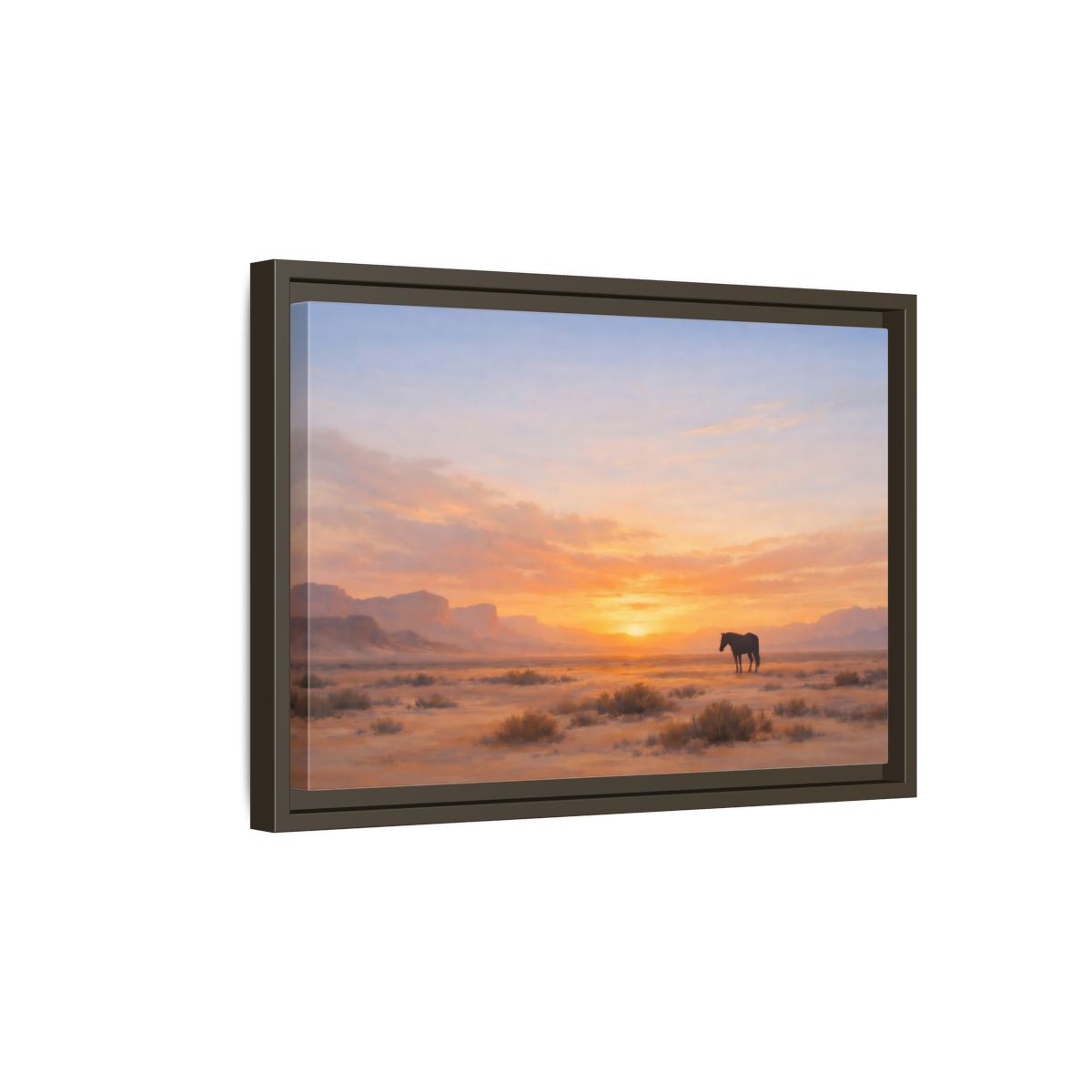 Side Mockup 5. Nature Wild Horse Orange Sunset Desert shown as stretched canvas wall art