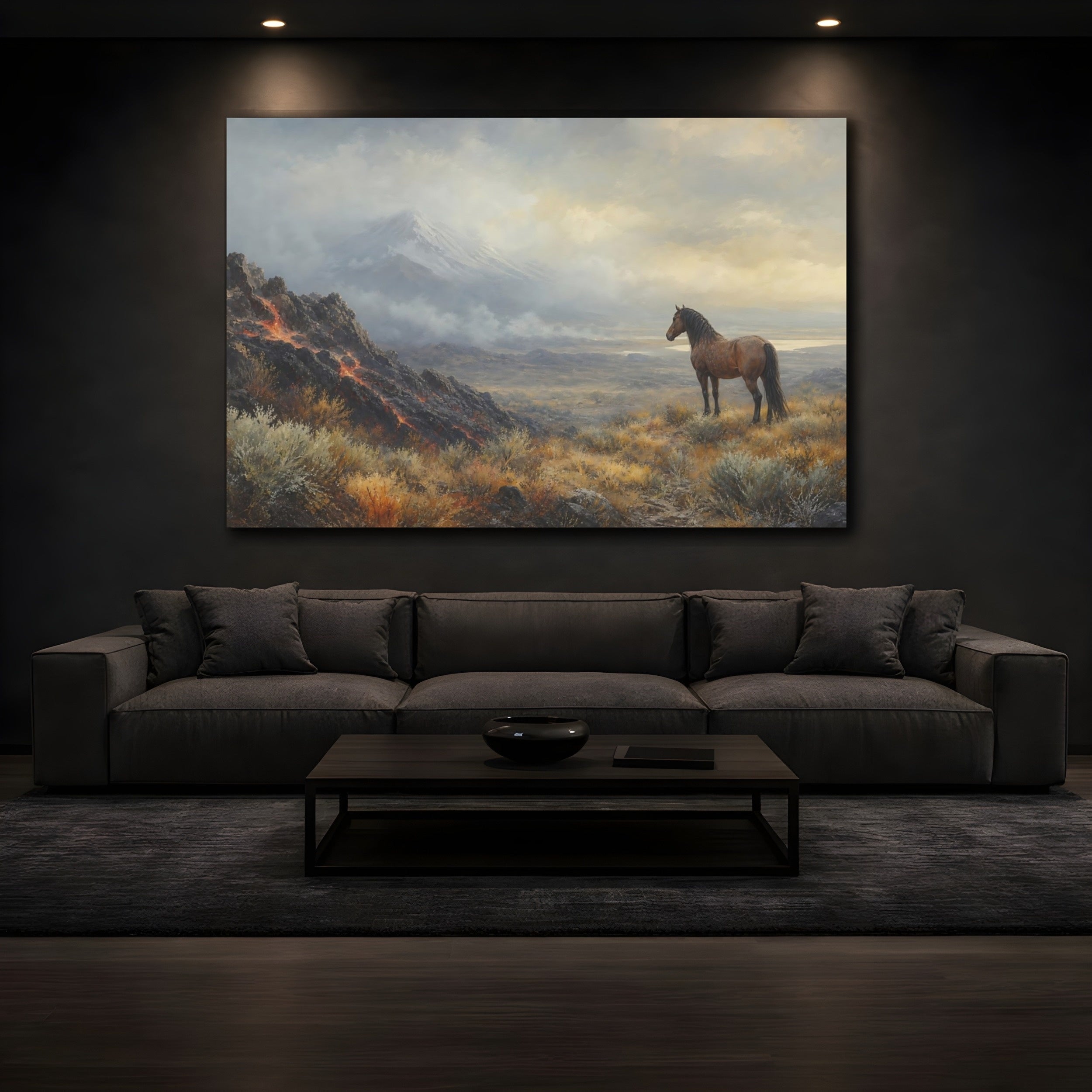 Mockup 3. Nature Wild Horse Wild Horse Landscape shown as stretched canvas wall art