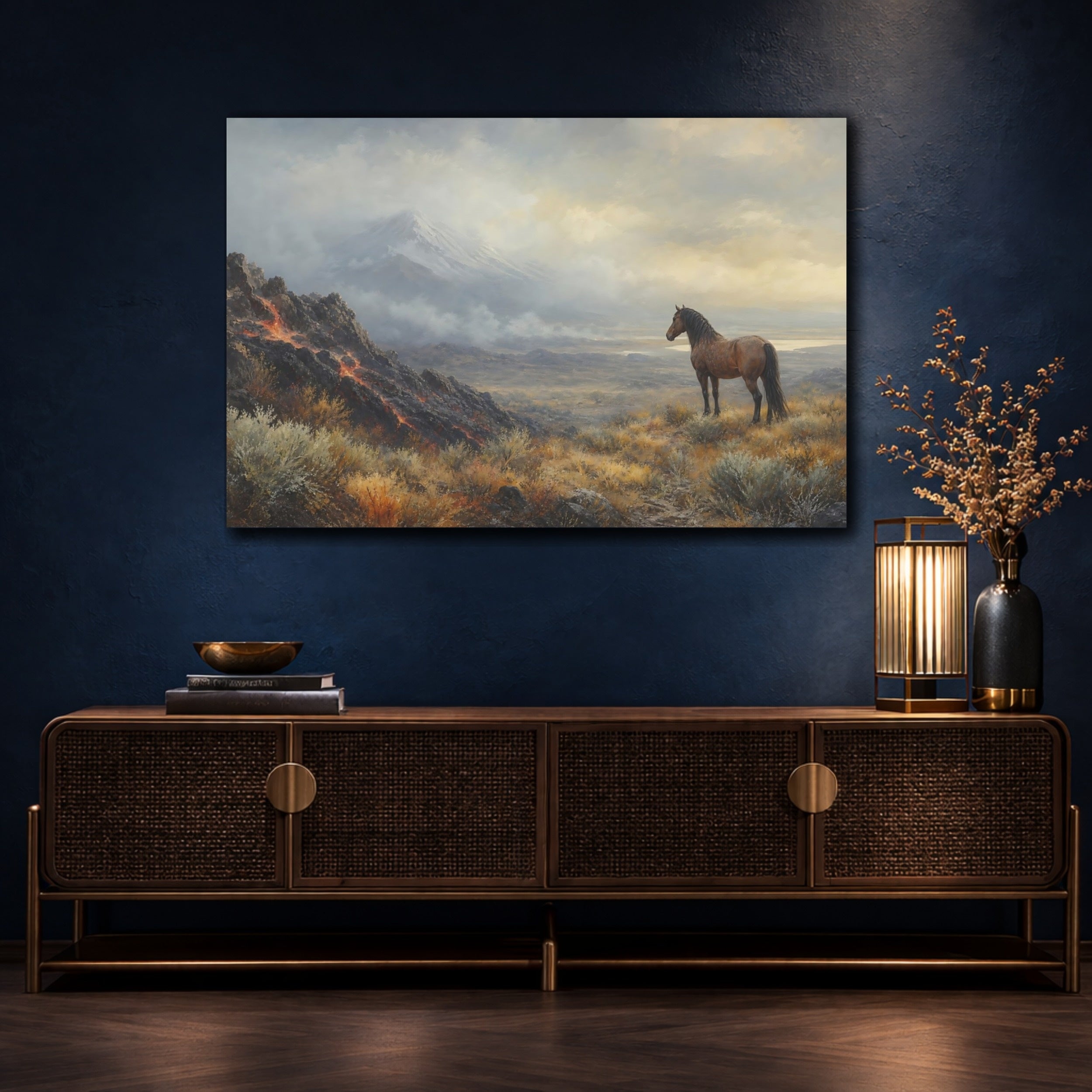 Mockup 4. Nature Wild Horse Wild Horse Landscape shown as stretched canvas wall art
